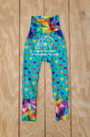 Rainbow Hearts Pocket Pants, 5-6yr, READY TO SHIP